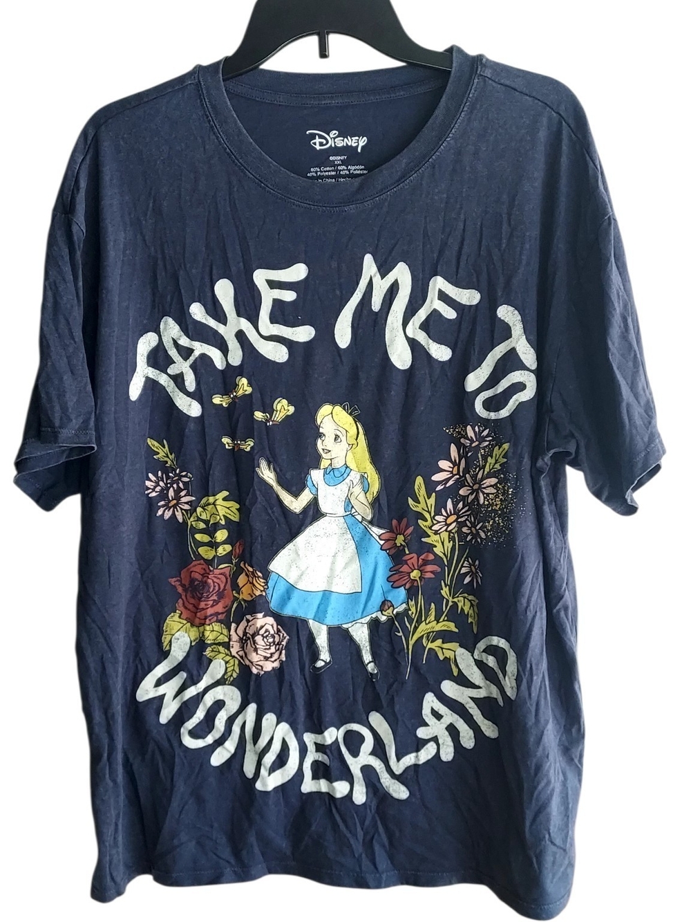 Disney Navy Alice in Wonderland Floral Graphic Tee